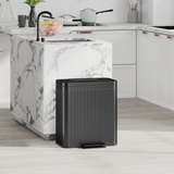 Dual Kitchen Pedal Bin with 2 x 20L Removable Buckets – Powder Coated Metal Recycling Bin, Black