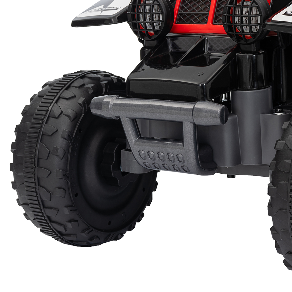 AIYAPLAY 6V Electric Quad Bike for Kids with Forward & Reverse, LED Headlights – Ride-On for Ages 18–36 Months, Black and Red
