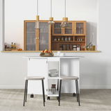 HOMCOM Folding Drop Leaf Dining Table with 2-Tier Shelves and Wheels – Space-Saving Kitchen Table, White
