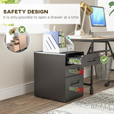 Vinsetto 3-Drawer Steel Filing Cabinet with 4 Wheels, Lockable – Under-Desk Office Storage, Black