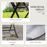 Outsunny Folding Round Garden Table with Tempered Glass Top and PE Rattan Edging – Patio Table, Grey