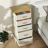Fabric Chest of Drawers with 5 Foldable Drawers, 4 Side Pockets & Steel Frame – Bedroom Storage Tower