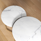 HOMCOM Nesting Coffee Table Set of 2 with Marble-Effect Tops and Gold-Tone Metal Frame – Living Room Side Tables