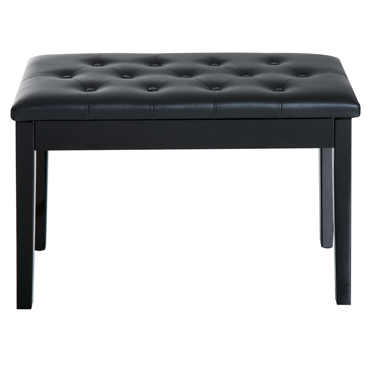 HOMCOM Duet Piano Stool with Storage & Tufted Faux Leather Seat – Solid Wood Keyboard Bench, Black