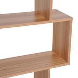 6-Tier Wooden S-Shaped Shelf Storage Unit – Distinctive Bookcase for Books & Décor, Maple
