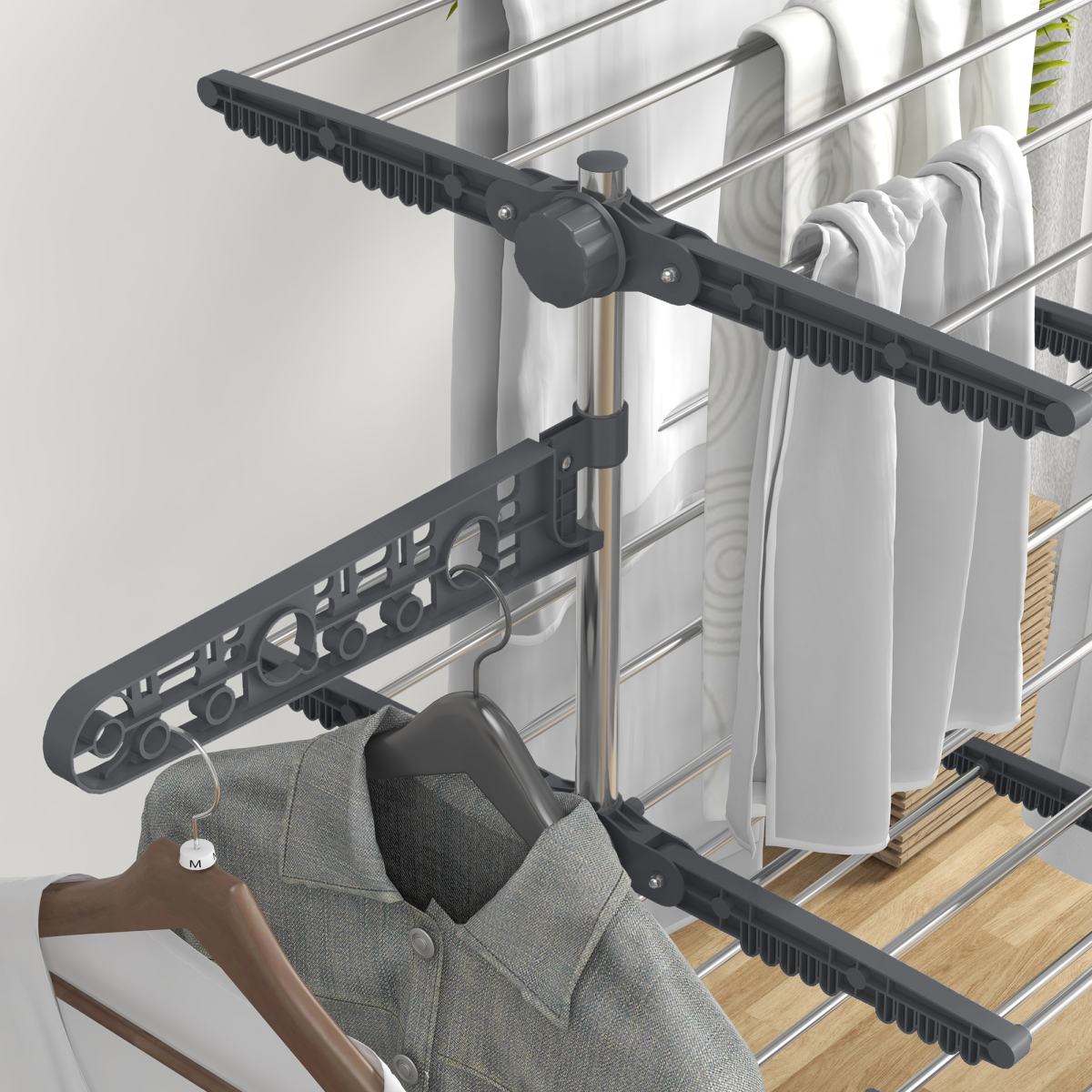 HOMCOM 4-Tier Stainless Steel Clothes Airer with Adjustable Shelves – Foldable Indoor and Outdoor Drying, Grey