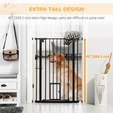 PawHut Extra Tall Dog Gate with Cat Door and Auto-Close, Steel Stair Gate for Doorways, 74-101cm Wide