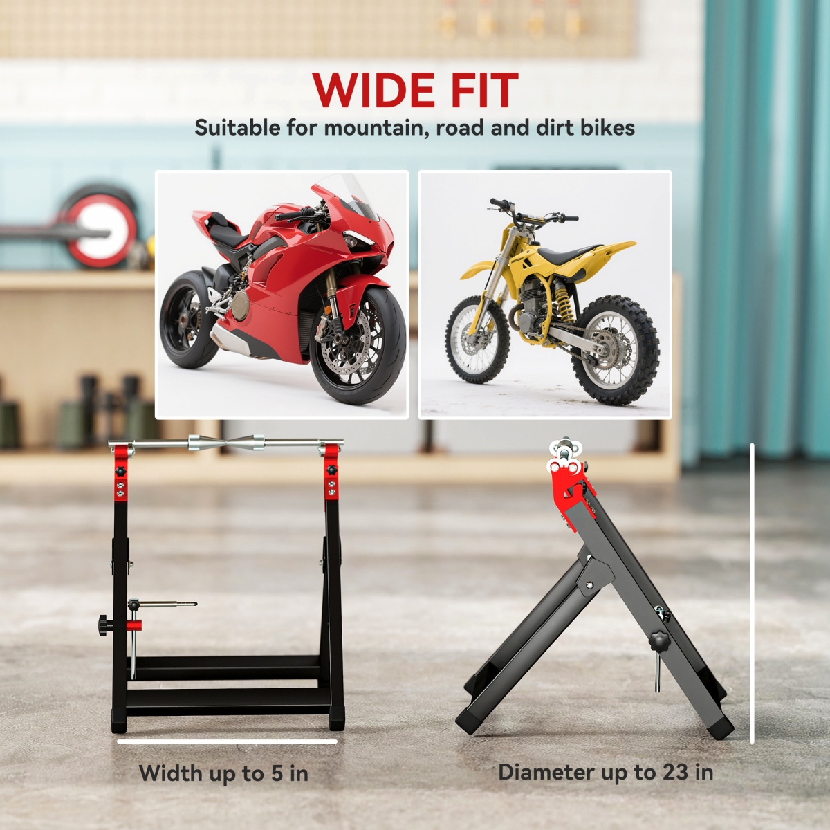 HOMCOM Motorcycle Wheel Balancer Truing Stand with Spoke Wrench – Foldable Steel Frame for Wheels up to 23in, Black
