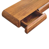 Artisan Furniture Solis Solid Mango Wood Wall-Mounted Console with Hidden Drawers – Curved Edge, Amber Oak