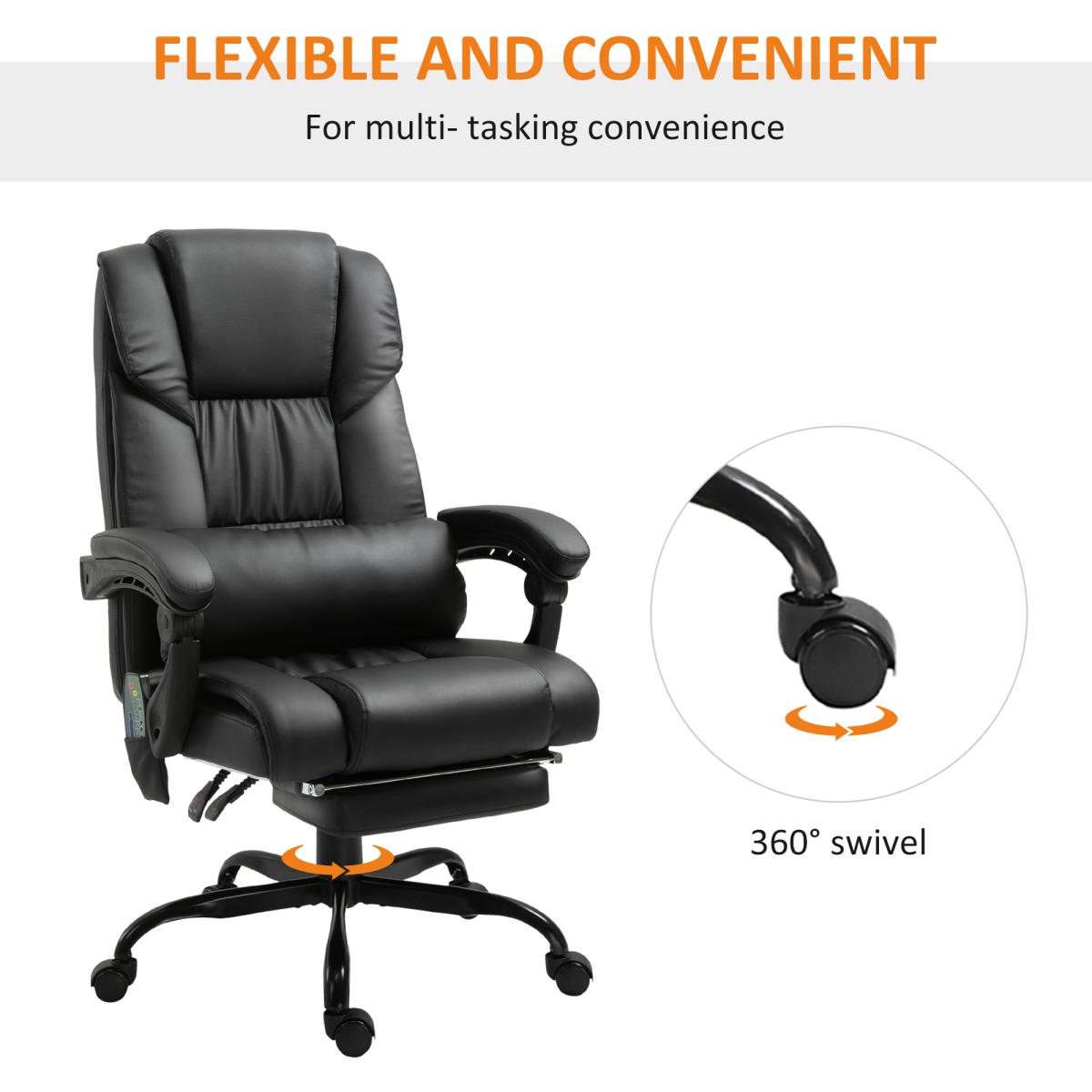 6-Point Massage Racing Office Chair with Remote Control – Padded PU Leather, Adjustable Backrest