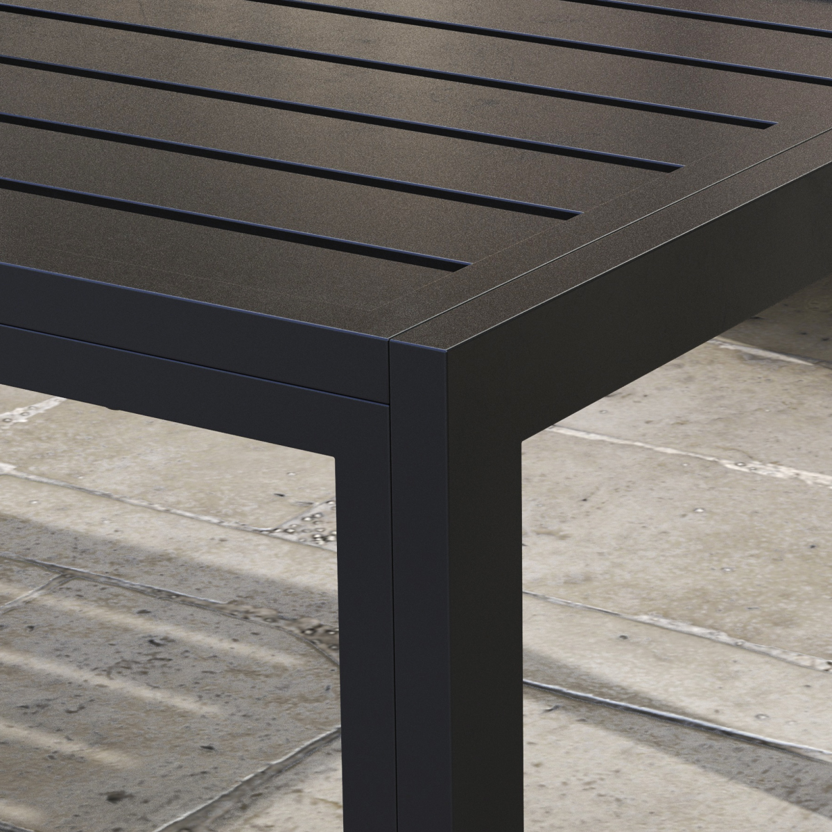 Outsunny Outdoor Side Table with Slatted Top & Galvanised Steel Frame – Patio, Balcony & Garden Table, Black