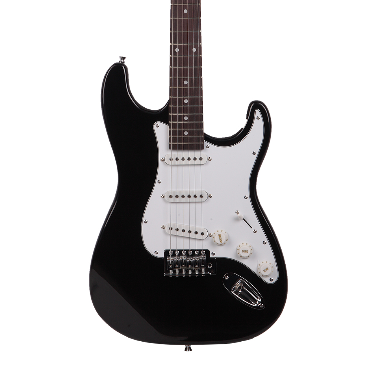Glarry GST Electric Guitar with Rosewood Fingerboard, Tremolo Bar & Accessories – 22 Frets, Black & White