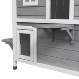 PawHut Two-Storey Cat Condo with Openable Roof – Fir Wood Indoor & Outdoor Catio House, Grey