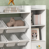 AIYAPLAY Kids Toy Storage Organiser with 8 Removable Bins, Bookcase & Cupboard – White