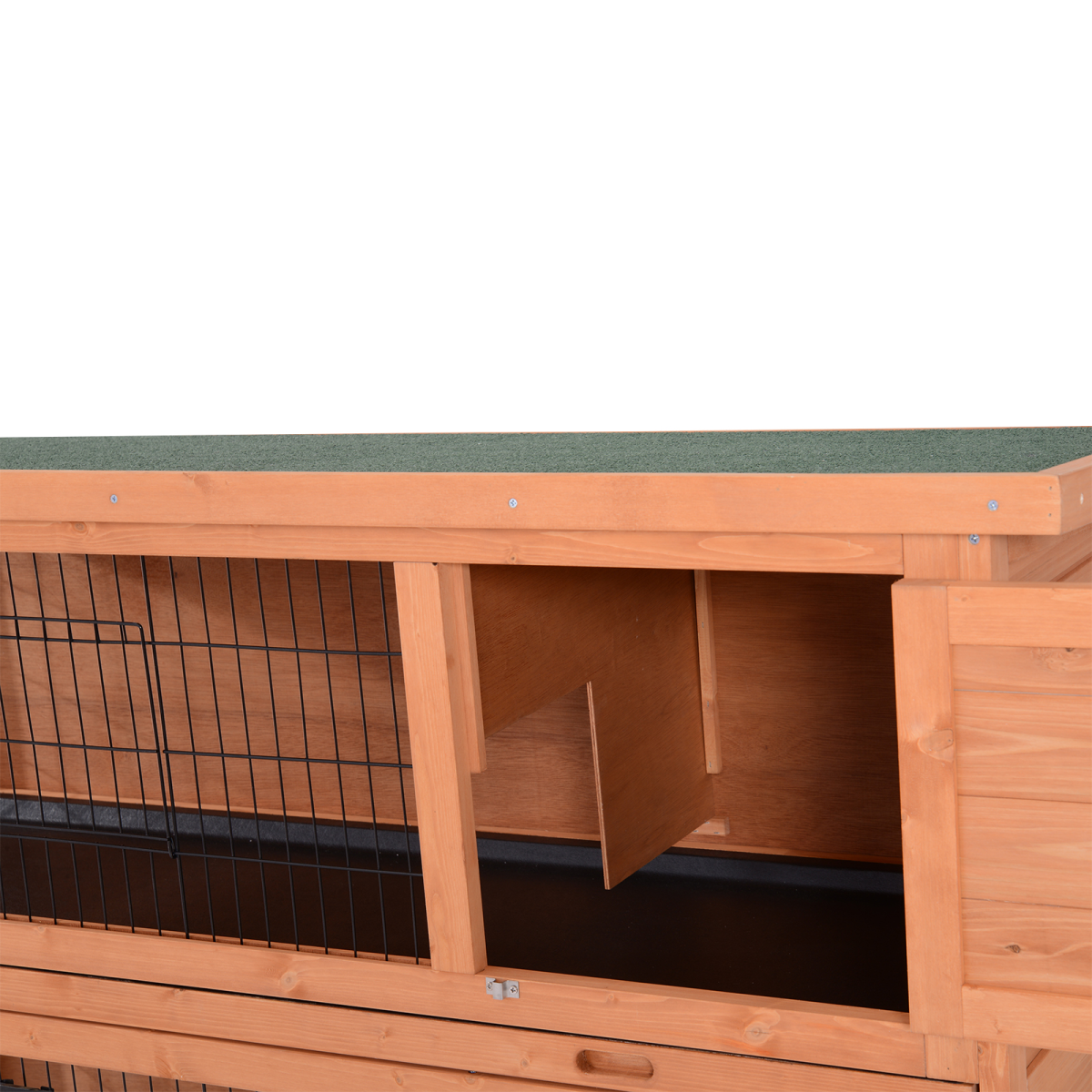 2-in-1 Wooden Rabbit Hutch with Asphalt Roof, 4 Doors & Removable Trays – Small Animal Cage, Orange