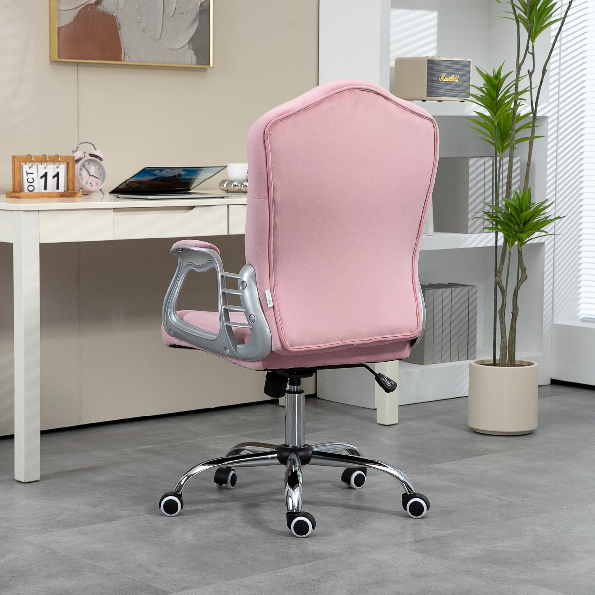 Vinsetto Velvet-Feel Office Chair with Diamanté Back & Adjustable Tilt – Pink Desk Chair