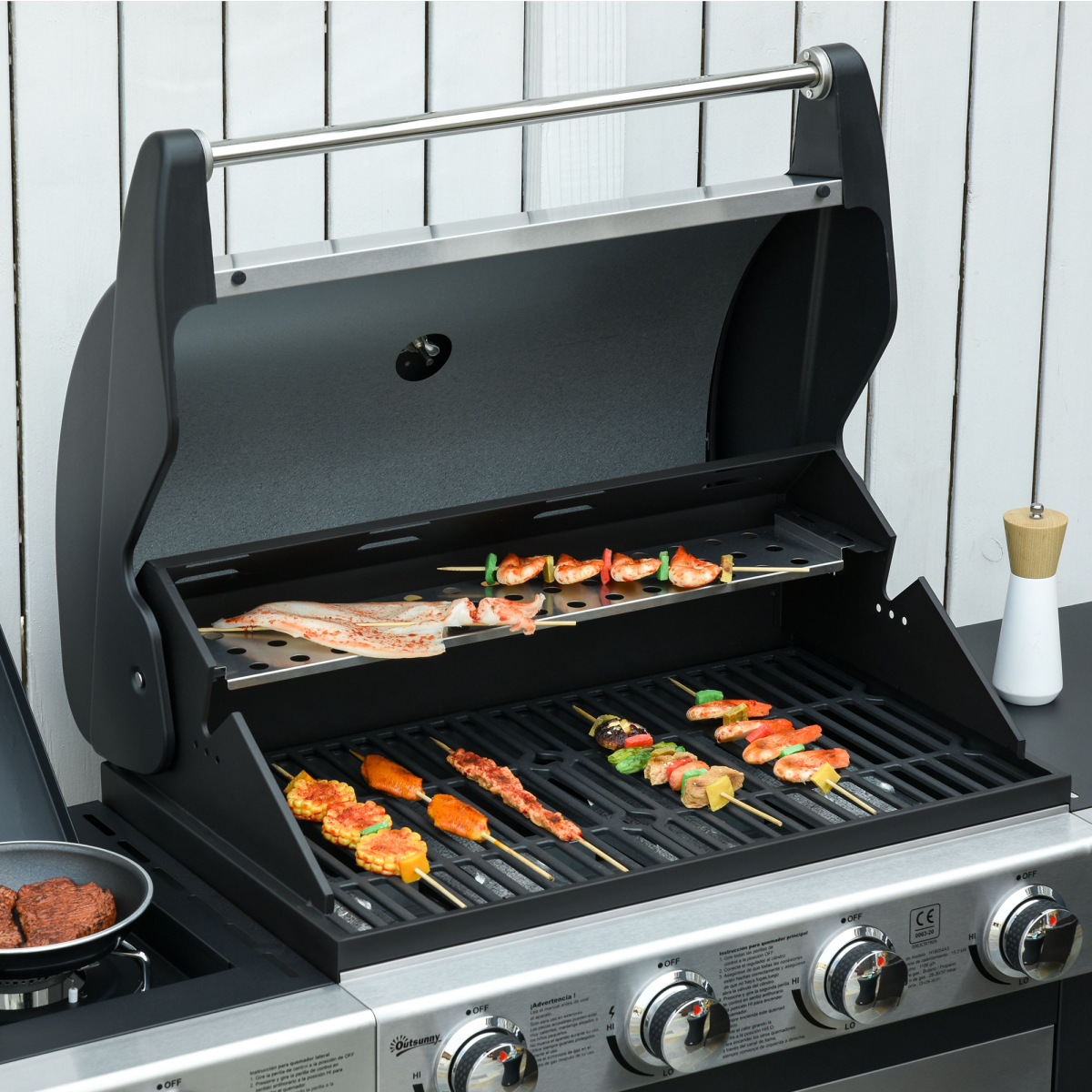 Outsunny 4+1 Burner Stainless Steel Gas BBQ Grill Trolley with Side Burner – Garden Cooking, 128 x 50 x 113cm