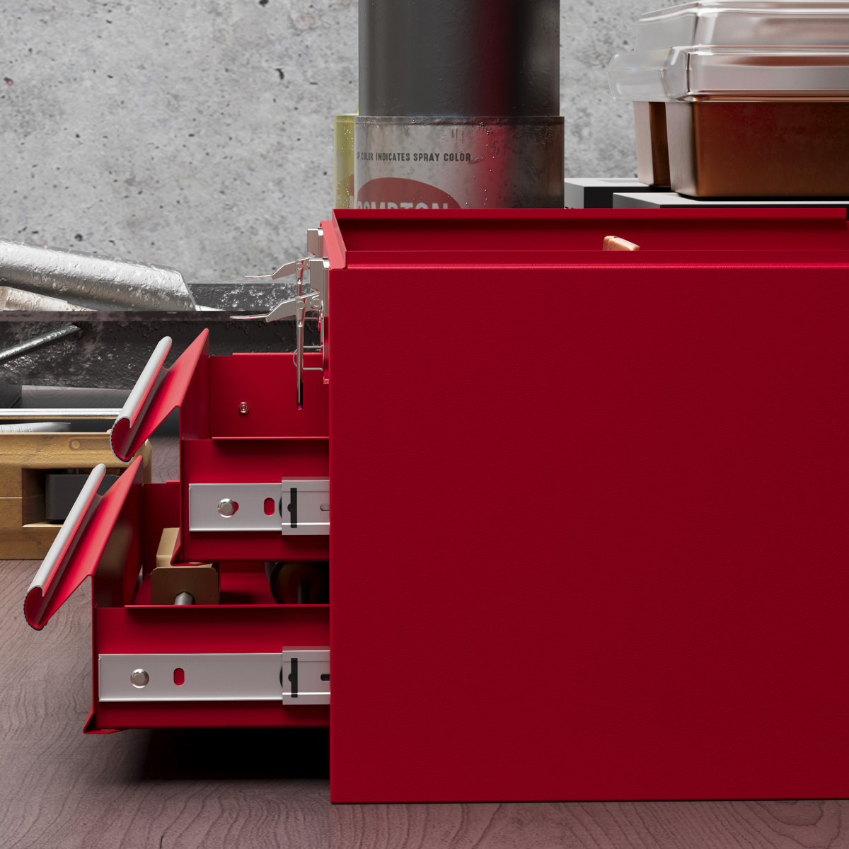 DURHAND Lockable 2 Drawer Steel Tool Chest with Ball Bearing Slides and Top Compartment – DIY Storage, Red