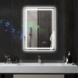 LED Bathroom Mirror 70 x 50cm with Bluetooth Speaker, Front & Back Lighting and Demister – Silver