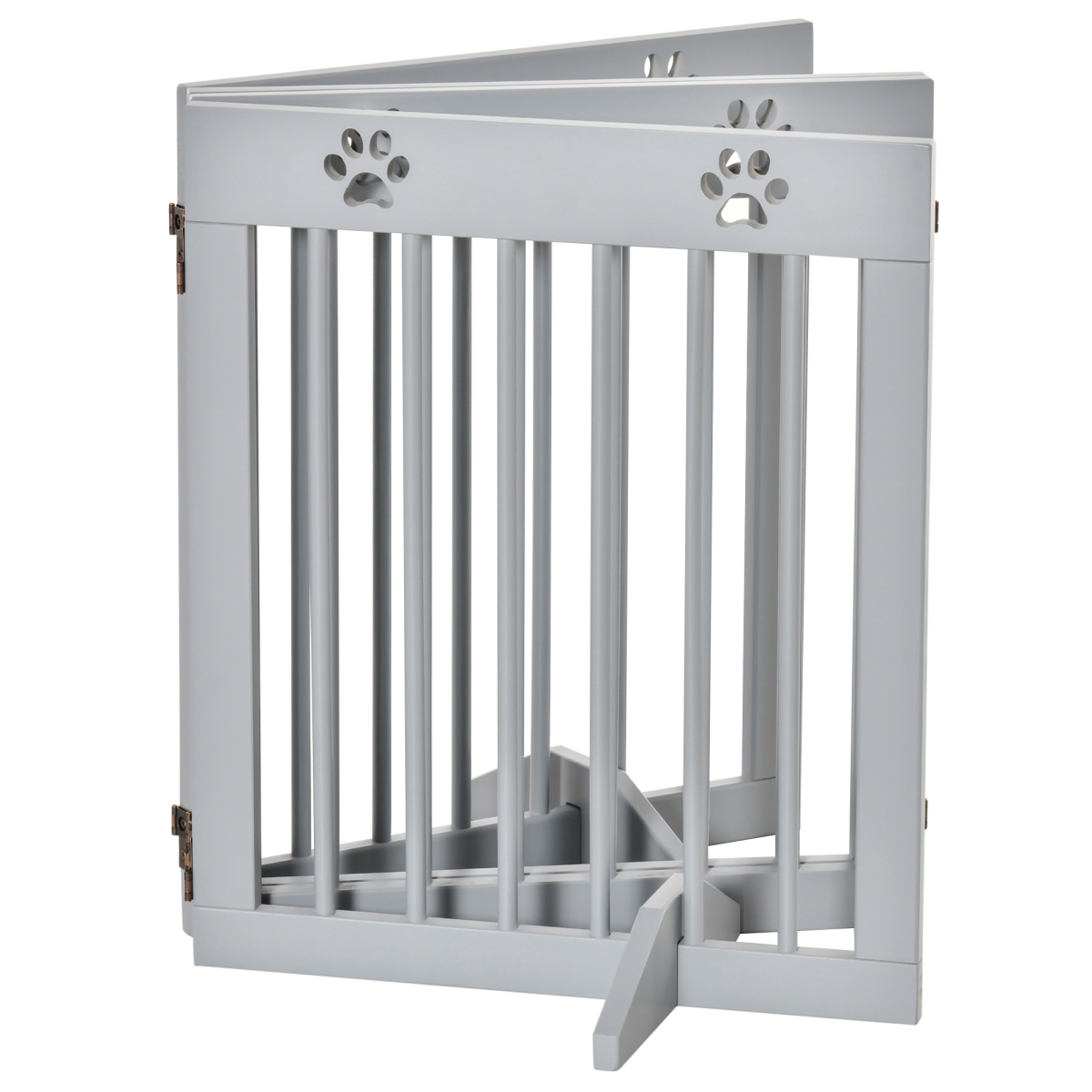 PawHut Freestanding Pet Gate with 4 Folding Panels & Support Feet – Wooden Dog Barrier for Doors and Stairs
