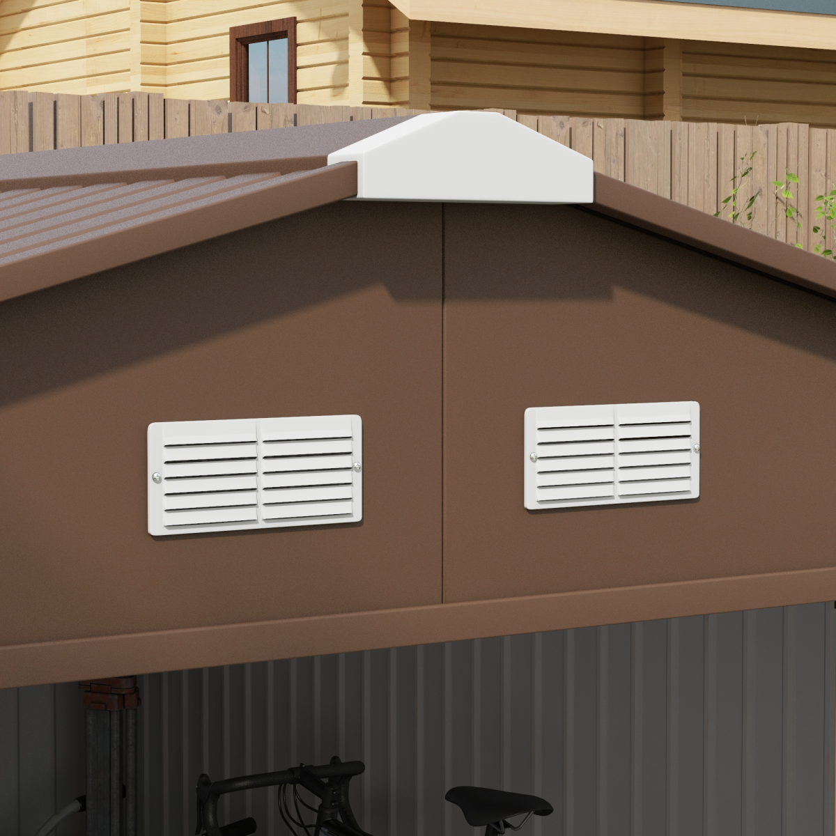 Outsunny 13ft x 11ft Metal Garden Storage Shed with Foundation, Vents & Wide Doors – Light Brown