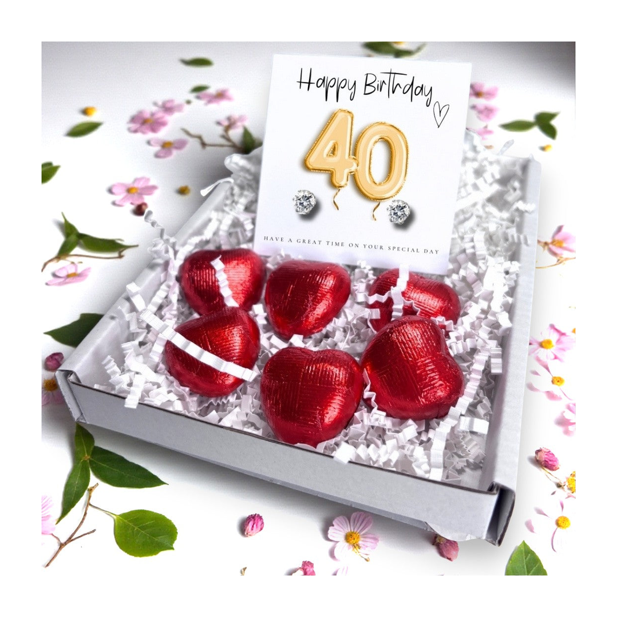 Aye Do Gifts 40th Birthday Cubic Zirconia Earrings Mini Gift Hamper with Chocolate Hearts – Letterbox Friendly