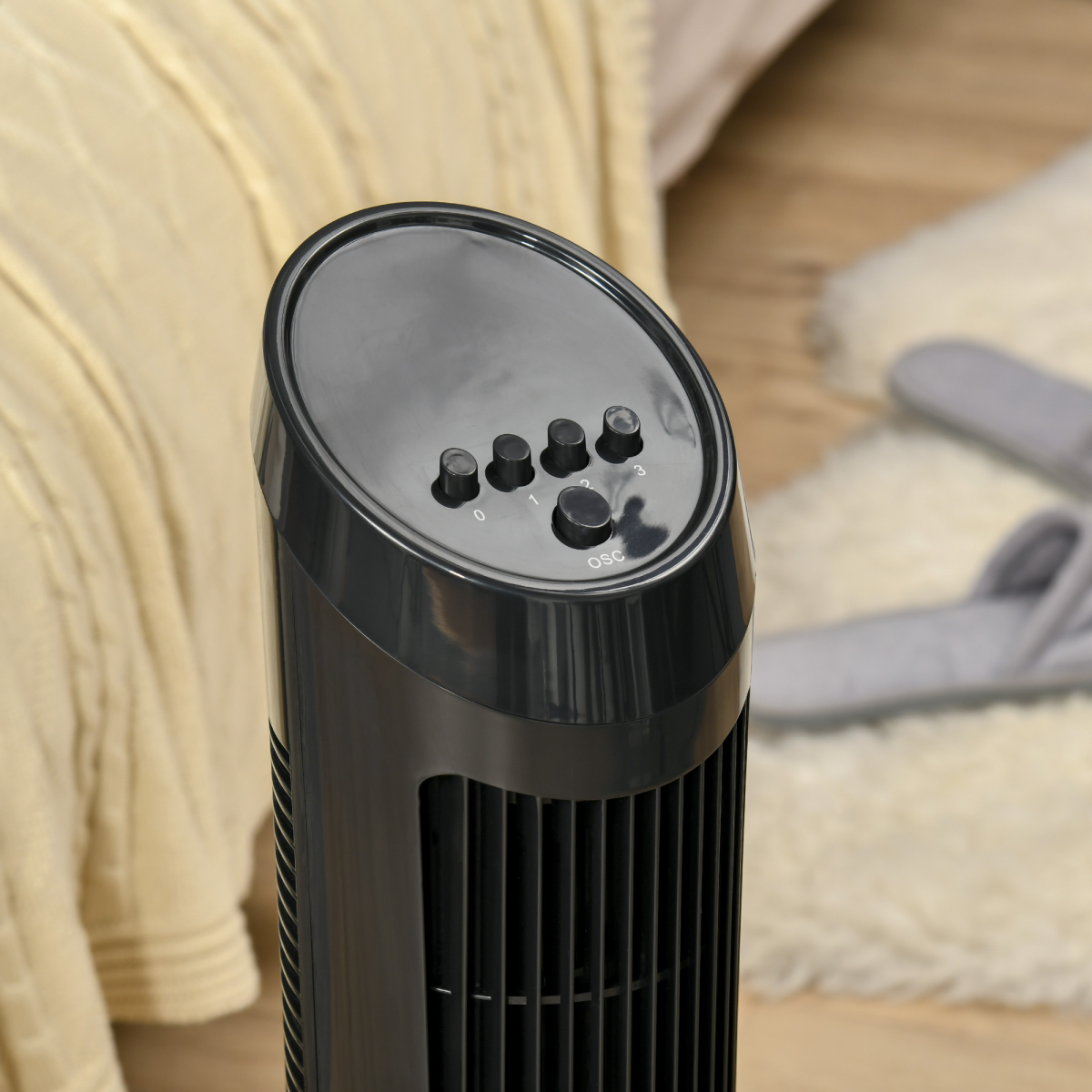 HOMCOM 30-Inch Quiet Tower Fan with 3 Speeds and Noise-Reduction Design – Bedroom & Office Cooling, Black