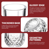 Vinsani 6 Piece Crystal-Cut Tall Glasses Set, 350ml Toughened Glass Tumblers – Geometric Design Drinkware
