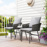 Outsunny 3-Piece Rattan Bistro Set with 2 Cushioned Chairs & Round Metal-Top Table – Balcony Furniture, Grey