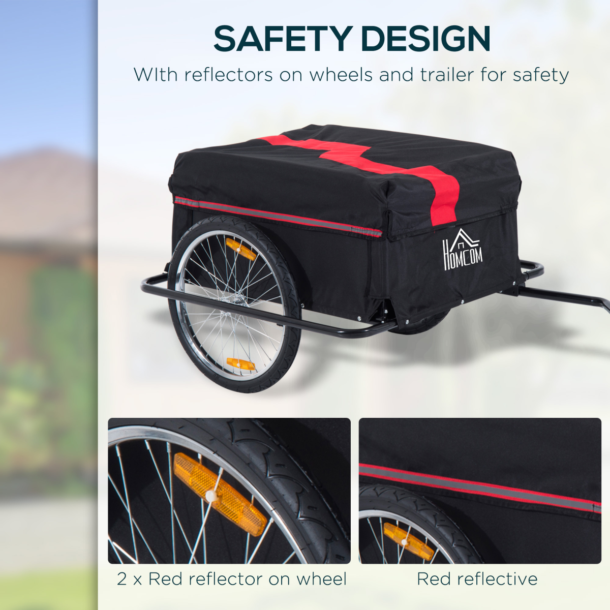 HOMCOM Two-Wheel Bicycle Cargo Trailer with Folding Storage Bag & Top Cover – 40kg Steel Frame Bike Wagon