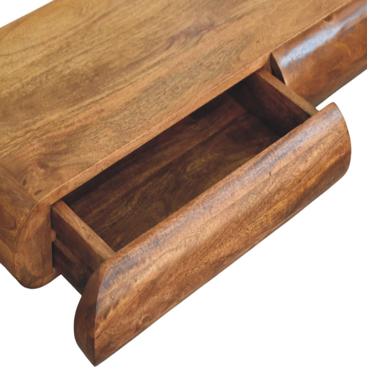 Artisan Furniture Solis Solid Mango Wood Wall-Mounted Console with Drawers – Rounded Floating Design, Amber Oak