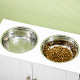 PawHut Raised Dog Feeding Station with 2 Stainless Steel Bowls & Hidden Storage – Large Dogs, White