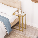HOMCOM C-Shaped Side Table with Tempered Glass Top – Space-Saving Sofa End Table, Gold