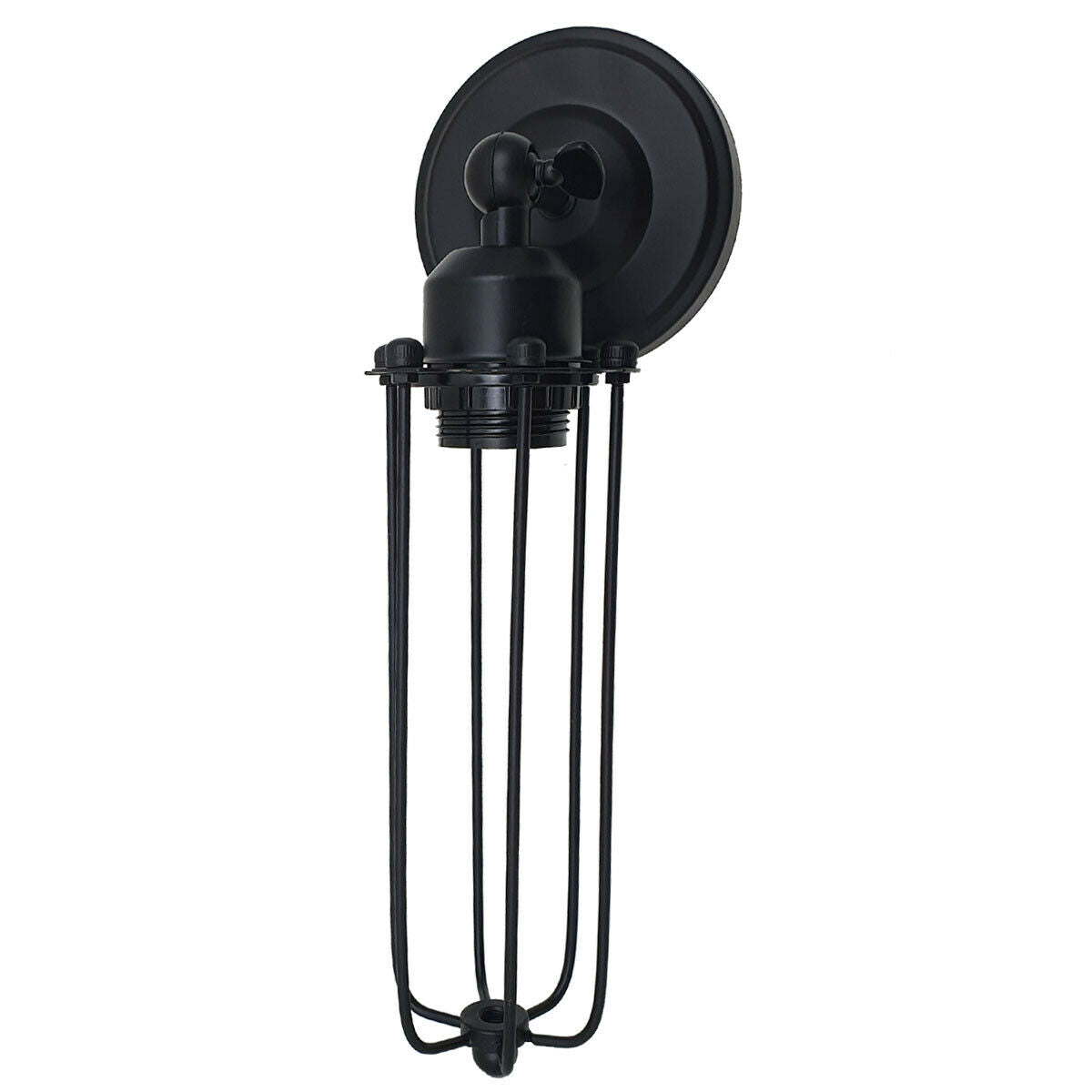 LEDSone Industrial Long Cage Wall Light with Adjustable Arm & E27 Holder – Matte Black Metal Wire Sconce