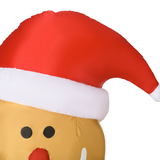 HOMCOM 6ft Christmas Inflatable Gingerbread Man with Santa Hat and LED Lights – Outdoor Garden Decor