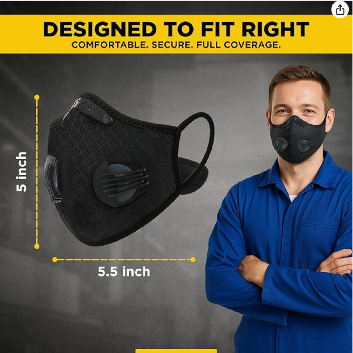 Reusable Half Face Mask with Activated Carbon Filters & Exhaust Valves – Cycling, Running and Outdoor Sports