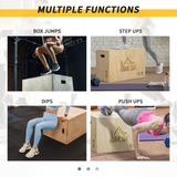 HOMCOM 3-in-1 Wooden Plyo Box with 40/45/60cm Jump Heights & Carved Handles – Home Gym Training, Natural