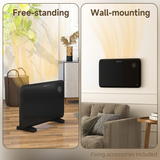 HOMCOM Quiet Electric Convector Heater with LED Display – Freestanding or Wall-Mountable, Black