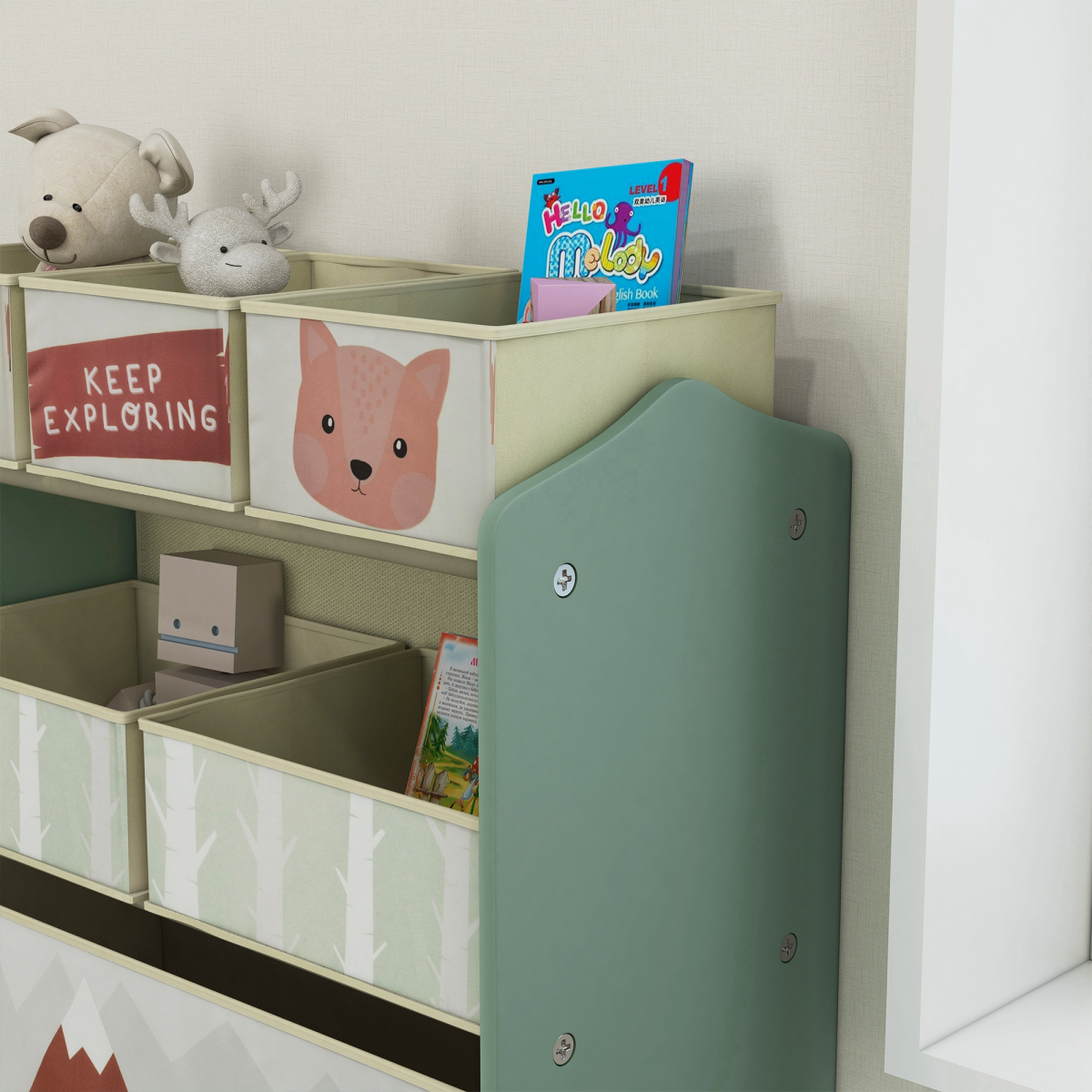 ZONEKIZ Kids Storage Unit with 6 Boxes – Toy Organiser for Ages 3–8, Green