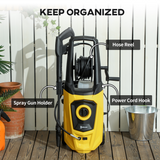 DURHAND 1800W Portable Pressure Washer, 150 Bar, 510 L/h with Foam Bottle and Hose Reel – Yellow