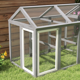 PawHut Wooden Chicken Run with Combinable Design, Lockable Doors & Mesh Wire – Coop for 1–3 Chickens, Grey