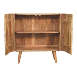 Artisan Furniture Solid Wood Edessa Bone Inlay Cabinet with 2 Shelves and Nordic Legs – Boho Style, Black & White