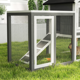PawHut 122cm Wooden Rabbit Hutch with Run, Pull-Out Tray & Two Doors – Outdoor Small Animal House