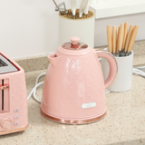 Kettle and 4-Slice Toaster Set with 1.7L Fast Boil Kettle & 7 Browning Levels – Pebbled Design, Light Pink