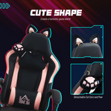 Cat Ear Reclining Gaming Chair with Footrest, Head & Lumbar Pillows – Swivel Computer Chair, Black & Pink