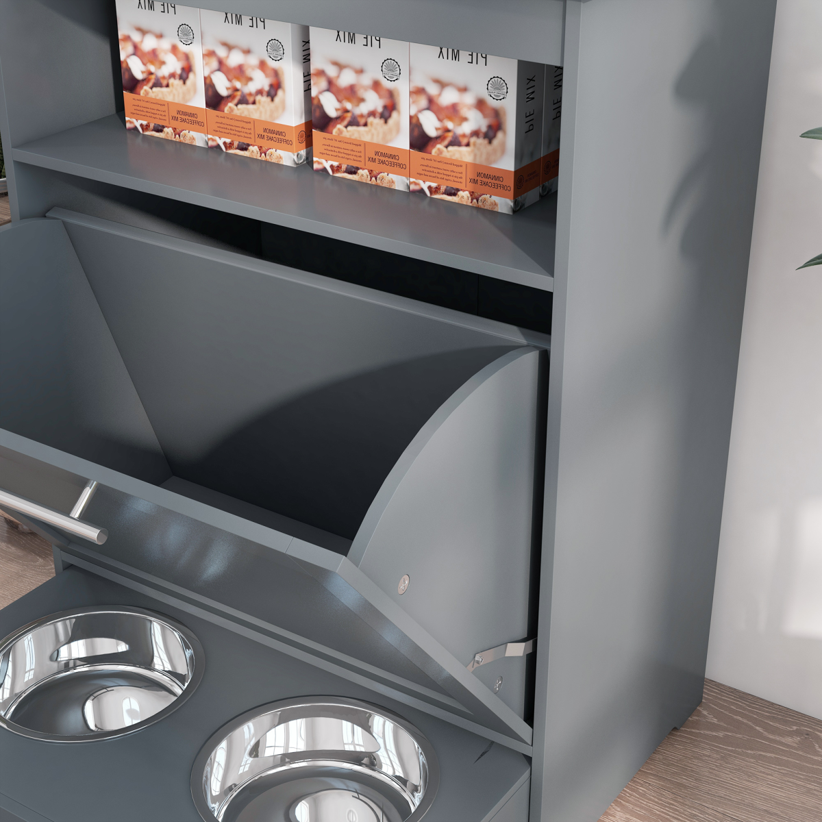 PawHut Pet Feeder Station with Two Removable Bowls & Storage Cabinet – Dog and Cat Feeding Table, Grey