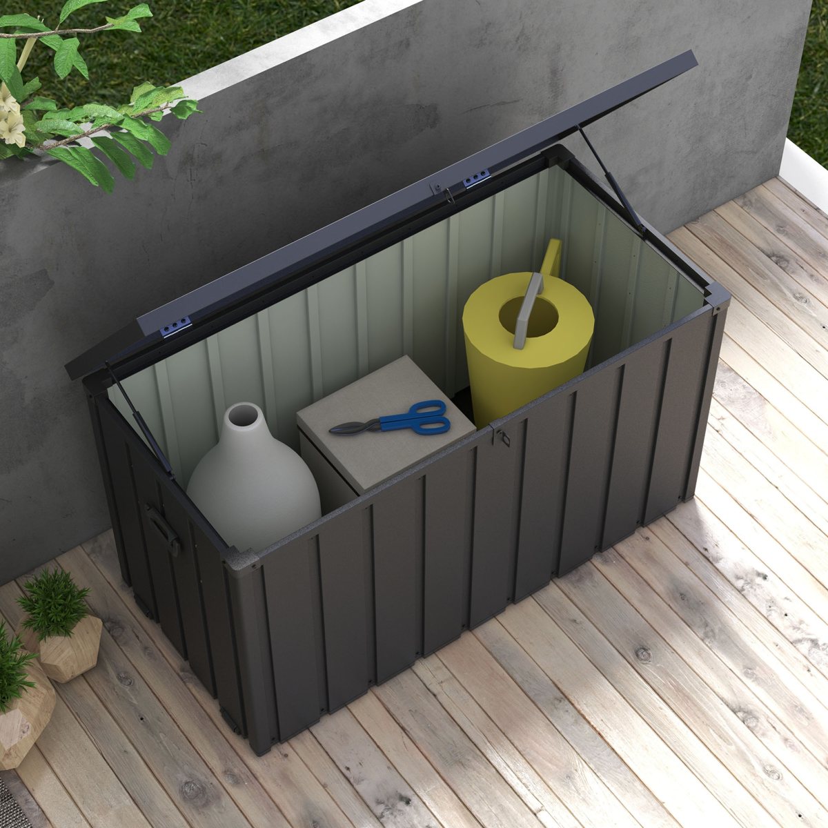 Outsunny 450L Waterproof Outdoor Storage Box with Wheels, Handles & Air Pump Lid – Garden Storage, Dark Grey