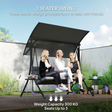 Outsunny 3-Seater Garden Swing Chair with Adjustable Canopy & Glass Coffee Tables – Steel Frame, Dark Grey