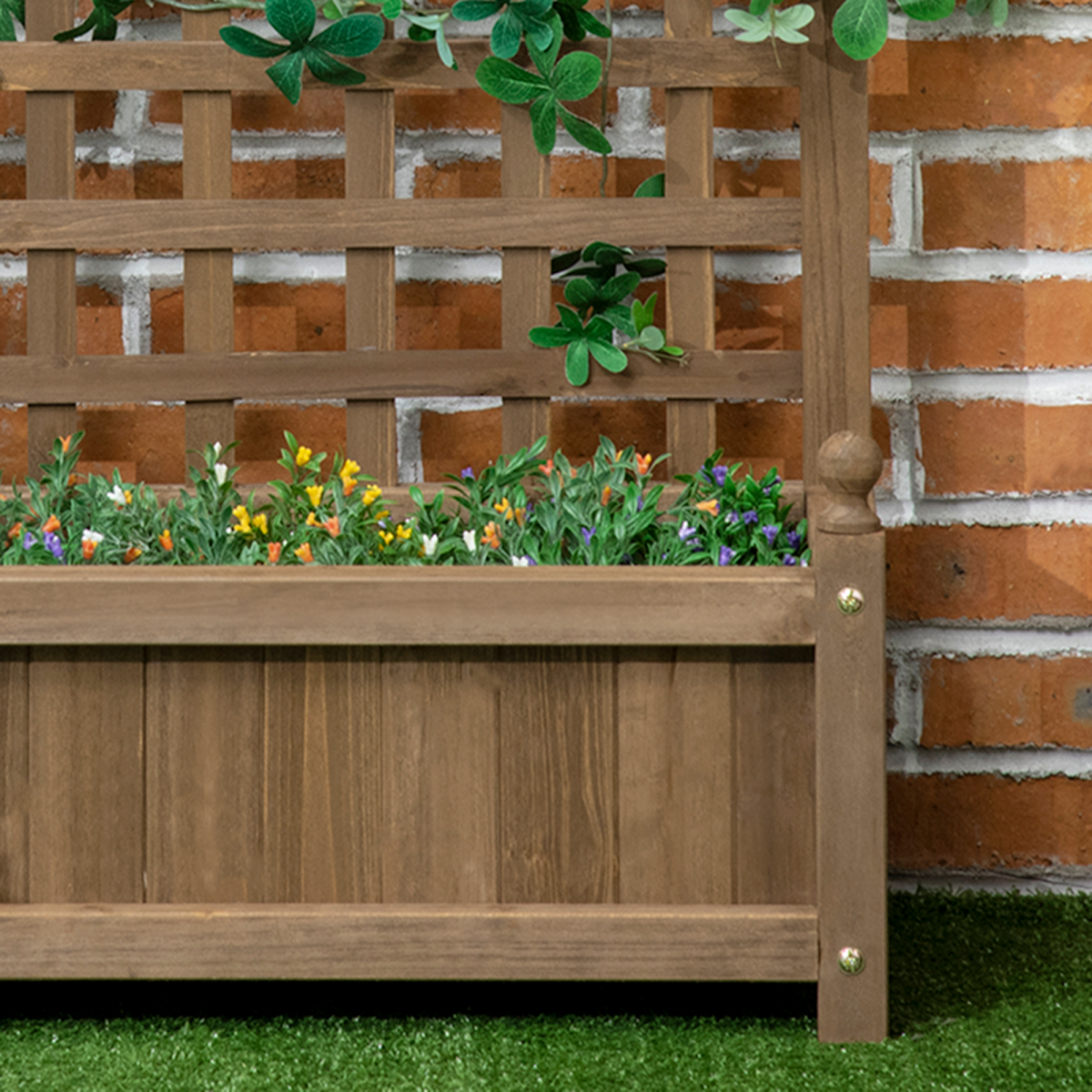 Outsunny Brown Garden Planter with Climbing Trellis – Indoor Outdoor Plant Support for Vines