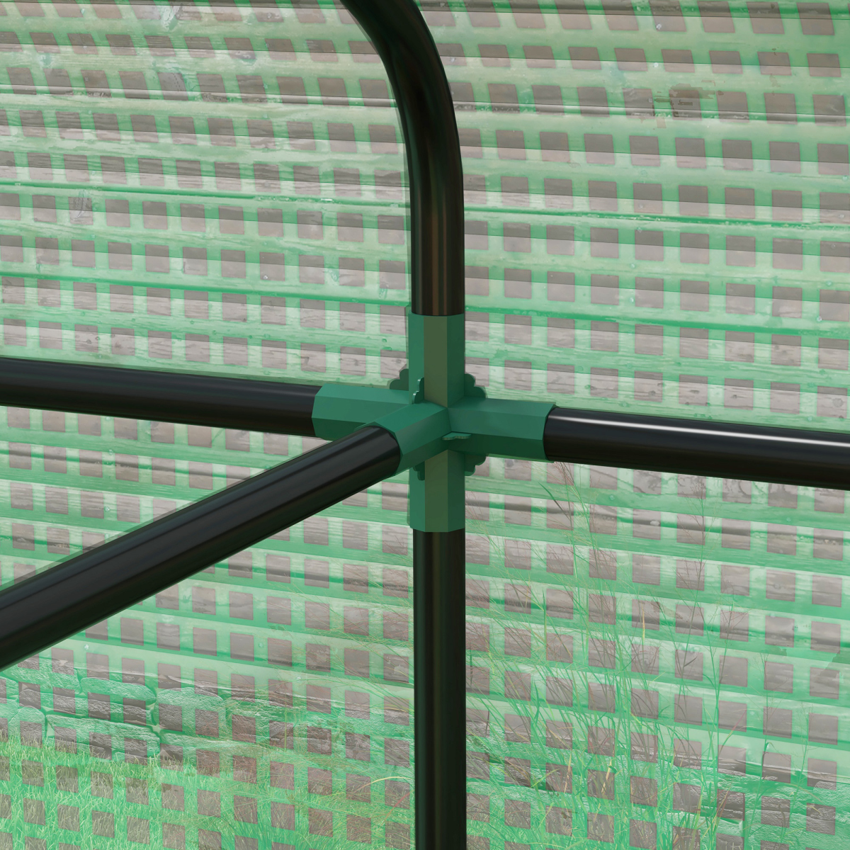 Outsunny 200x140x200cm Walk-In Greenhouse with Roll-Up Door & Mesh Windows – Two-Room Steel Frame Polytunnel, Green